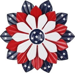 11-Inch Red White Blue Star Metal Flower Wall Art for 4th of July Outdoor Decor