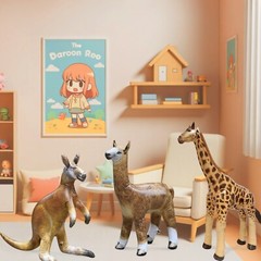 Jet Creations Inflatable Kangaroo Giraffe Alpaca3 Pack Safari Birthday Party Toy