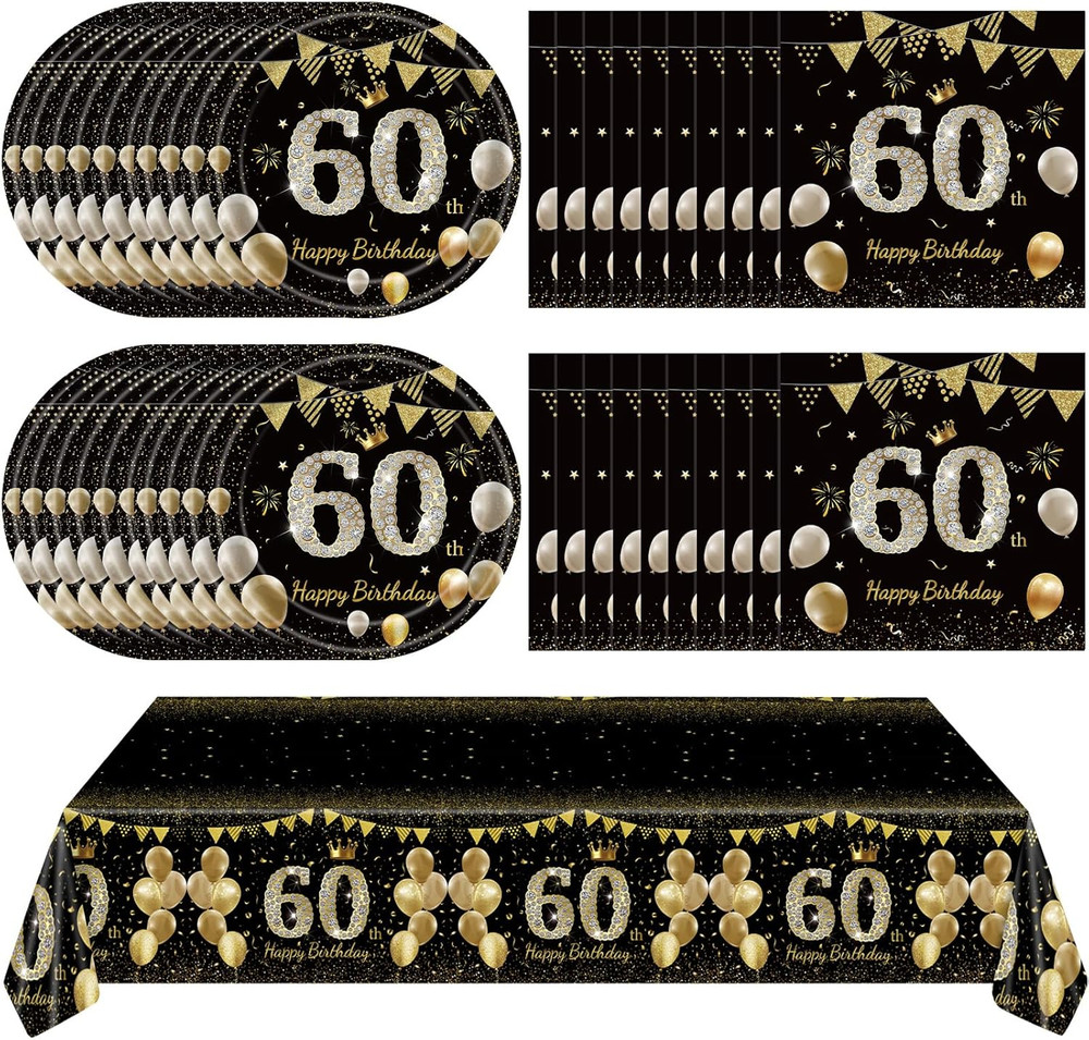 41Pcs 60Th Birthday Decorations for Men Women, Black Gold 60 Year Old Birthday P