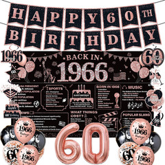 Rose Gold 60Th Birthday Decorations for Women – 37Pcs Happy 60Th Birthday Banner