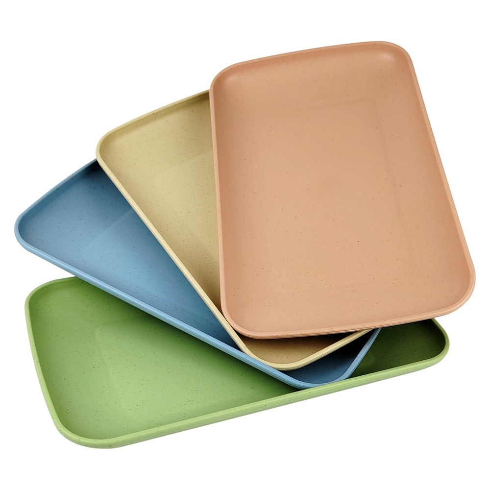 WANGSHIQI Wheat Straw Plates,4 Pack Rectangular Dinner L, multicolour
