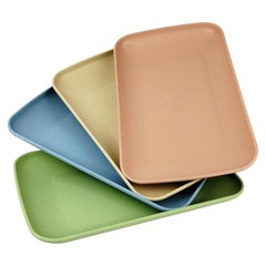 WANGSHIQI Wheat Straw Plates,4 Pack Rectangular Dinner L, multicolour