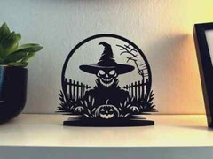 Scarecrow Halloween Table Decor Ornament – Black Plastic Scarecrow and Pumpkin