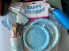 87pc Birthday Party Supplies Set Decor Balloons Lights Pink Blue Gold White Blk