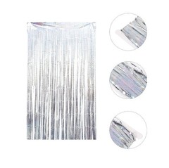2 Packs Silver Multicolor Tinsel Foil Fringe Curtain Backdrop Engagement Bridal