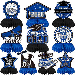 10 PCS Graduation Party Decorations Class of 2026,Blue and Black Congrats Grad H