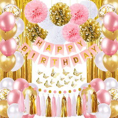 Pink and Gold Birthday Party Decorations for Women with Happy Birthday Banner,Cu