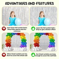 4 PCS Laser Silver Foil Fringe Backdrop Curtains Tinsel Streamers Party Decor