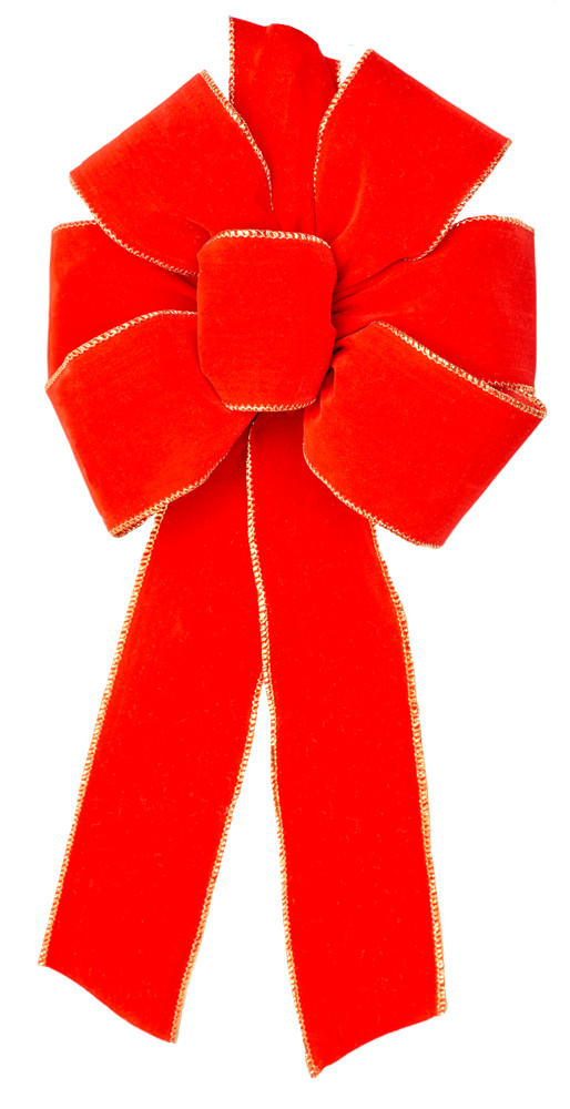 Classic Christmas Collection Bow, 2.5” Wide Gold Wired Edge Red Velvet