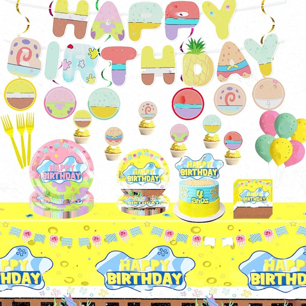 131PCS Yellow Birthday Party Supplies Include Ocean Theme Party Decorations