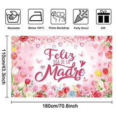 Feliz Día De La Madre Backdrop Pink Tulip Floral Mexican Happy Mother’s Day Deco