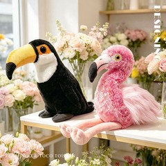 Flamingo and Toucan Plush Toy Set Soft Tropical Bird Stuffed Animals Home Decor