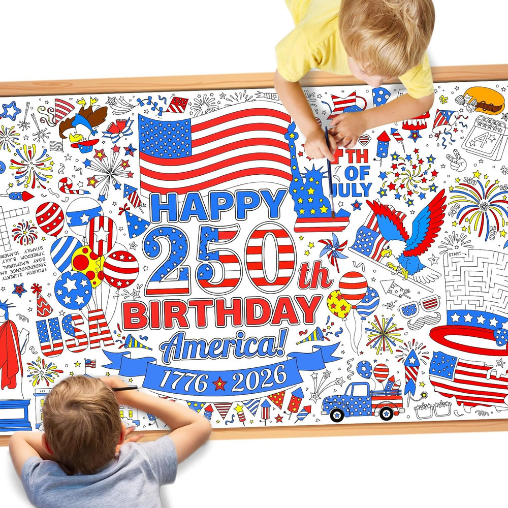 250Th Anniversary American Coloring Tablecloth 4Th of July Party Favors, America