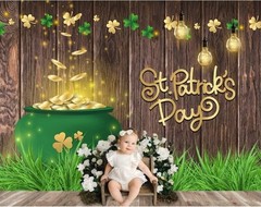 Happy St Patricks Day Party Backdrop 8x6FT Vintage Wood Board Lucky Clover…