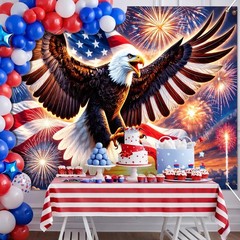 4th of July Backdrop 8x6ft Patriotic Eagle Decorations American Flag Fireworks B
