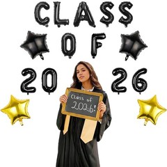 Class of 2026 Graduation Decorations, 16 Inch Black Foil Balloons Freely Comb…