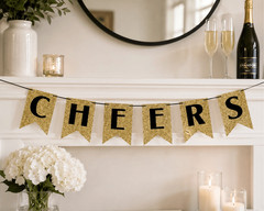 NEW YEAR’S ‘Black Gold Silver» GLITTER BANNER . CHEERS. 6.5 Ft.