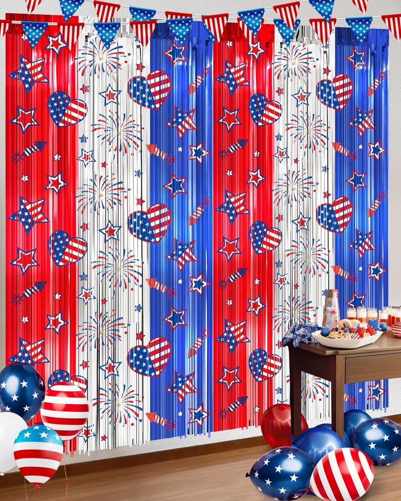 4th of July Decorations Foil Fringe Curtains for Memorial Day, 2 Pack Fourth …