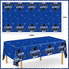 3Pcs Graduation Tablecloth, Blue Graduation Decorations 2026 Gongrats Grad Table