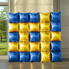 25PCS Blue Gold Square Foil Balloons Wall Backdrop Double Sided Deep Blue Gold B