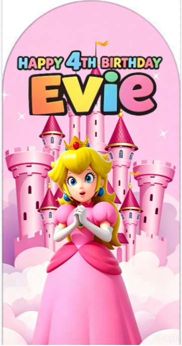 Peach Princess Castle Happy Birthday Arch Backdrop Cover Background Party