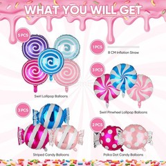 13 Pcs Sweet Candy Balloons Foil Set 18 Inch Mylar Lollipop Candy Land Balloo…