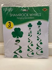 St Patrick’s Day Shamrock Hanging Foil Whirls 30″ 3 pieces