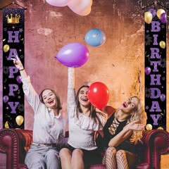 Purple Birthday Decorations for Women Happy Birthday Banners for Front Door P…