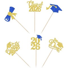 12 PCS 2026 Graduation Done Centerpiece Sticks Cap Table Flower Blue Gold