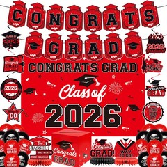 Red and Black Graduation Decorations 2026 – Grad Card Box, Congrats Grad Bann…