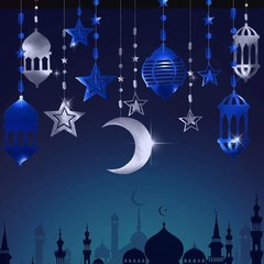 Cheerland Islamic Decorations Star Moon Lantern Garland Blue Silver