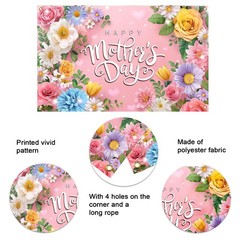 Mother’s Day Backdrop Pink Flowers Happy Mothers Day Banner Backdrop for Photogr