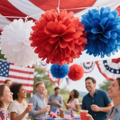 Red, Blue and White Paper Pom Poms Decorations for 4th Fourth of July，Indepen…