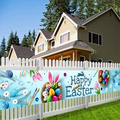 Wuhetyo Happy Easter Banner 120″ x 20″ Outdoor Party Supplies Backdrop Bunny …