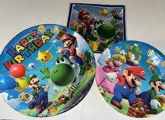 Super Mario Theme Birthday Party Supplies 177 Pc Dinner Ware,Decor, & Supply Bag