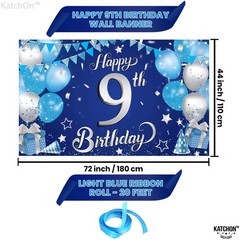 Blue Happy 9th Birthday Decorations Banner – XtraLarge 72×44 Inch | 9th Birthday
