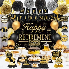 Retirement Party Decorations for Men Women Black Gold Happy Retirement Banner…