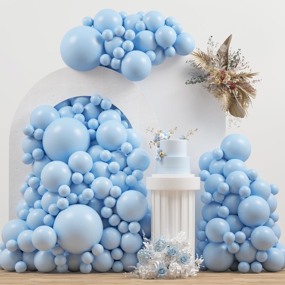 Double Pastel Blue Balloons Different Size 115Pcs 5/10/12/18 Inch Macaron Lig…