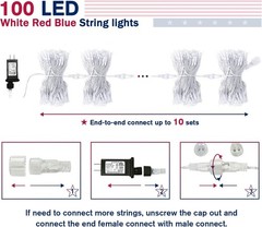 Patriotic 33ft Outdoor String Lights – 100 LED Lights, 8 Modes for Celebrations