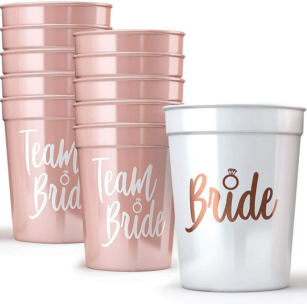 Bride & Team Bride Bachelorette Wedding Showers Party Cups 11 Pk Pink White 16oz
