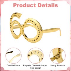 6-Pack Birthday Glasses with Rhinestones, 60th Photo Booth Props [Gold]