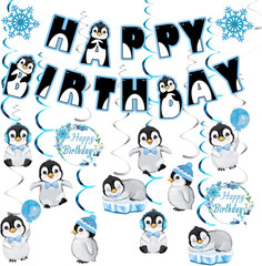 Penguin Happy Birthday Banner Streamers Party Decorations, Penguin Baby Shower P