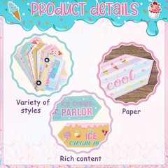 20 PCS Ice Cream Party Decorations Sign Theme Birthday Photo Prop Cutouts