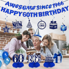 11Pcs 60Th Birthday Decorations Kit for Boys Men, Blue Sliver Happy 60Th Birthda