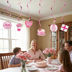 Happy Mothers Day Decorations Banner Pink Glitter, Mother’S Day Hanging Swirls a
