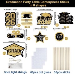 Graduation Decorations Class of 2026-30Pcs Black and Gold Graduation Table Cente