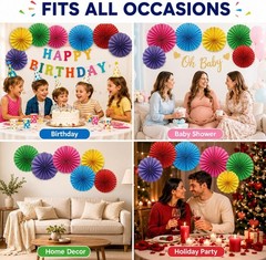 6-Pack Vibrant Paper Fans – Effortless Party Decor for Any Occasional Event