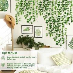 CEWOR 24 Pack 168ft Artificial Ivy Greenery Garland, A-24pcs of Vines, Green