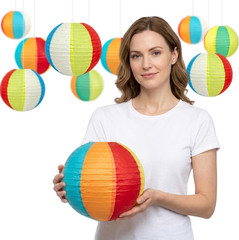 Beach Ball Paper Lanterns 10 Pcs – 8″ Colorful Summer Hanging Decorations for Po