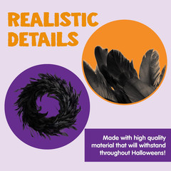 13.5″ Black Natural Feathers Wreath for Halloween Decorations, Spooky Scene Part